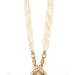 rubans Lord Ganesha Temple Jewellery with White Beads Chain Necklace Set For Women-picture-36
