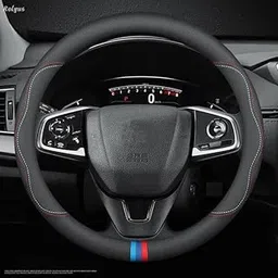 MIXEN Leather Car Steering Wheel Cover, Non-Slip Car Wheel Cover Protector Breathable Genuine Leather Universal Fit for Most Cars, Universal Fit 15 Inch Steering Wheels-image-14