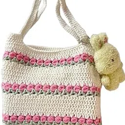 i.f.h Women's Crochet Tote Bag, Crochet Granny Square Bag, Handmade Shoulder Bag, Pink Flower Summer Bag, Gift For Woman, Beach Summer Bag, Fashion Bag Back School Bag-picture-70