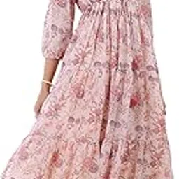 janasya Women's Fit and Flare Calf Length Georgette Floral Printed Tiered Dress-picture-23