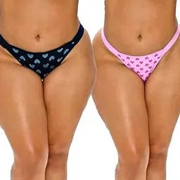 zoqq Heart Print Bikini Bottoms Set, Black and Pink, Pack of 2 image 1