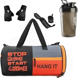 hang it Gym Kit: Polyester Gym Bag with Shoe Compartment, Black Gym Gloves, 400ML Shaker Bottle, Foam Hand Gripper-picture-10