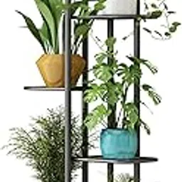 LINZINAR Plant Stand Indoor Outdoor Metal 6 Tier 7 Potted Multiple Flower Pot Holder Shelf Planter Display Shelving Unit for Patio Garden Corner Balcony Living Room (6 Tier 7 Potted, Dark Grey)-image-6