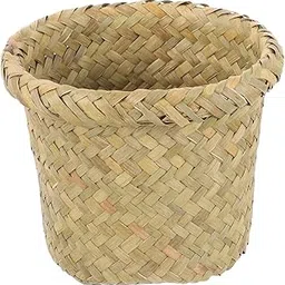 Levemolo Wastebasket Trash Can Rattan Baskets for Storage Boho Plant Pots Desktop Decor Small Trash Can Lidless Trash Can Rattan Garbage Bin Woven Trash Storage Basket Home Supply Office-picture-48