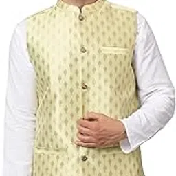 latest chikan Men's Traditional Silk Cotton Geometrical Printed Premium Nehru Jacket/Waistcoat-picture-19