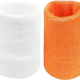 Neska Moda Unisex White and Orange Pack of 2 Cotton Wrist Band-picture-21