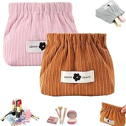 Prostuff.in® Mini Corduroy Elastic Cosmetic Storage Bag Organiser with Large Capacity for Women's Makeup, Stationery, Hair Tie, Small Handbags, Home & Outdoor Use, Multicolour, 1 Pc-picture-52