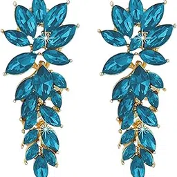 yellow chimes Earrings for Women & Girls | Fashion Multicolor Stone Crystal Stone Earring | Gold Plated Drop Earring | Floral Leaf Shaped Drop | Birthday & Anniversary Gift-picture-38