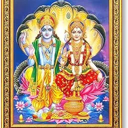 Lakshmi Narayan Photo Frame – Lord Vishnu and Goddess Lakshmi on Lotus – Religious HD Picture With Frame Temple & Office, Golden. (Small Size- 7.5 x 9.5 Inch)-picture-11