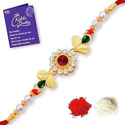 sukkhi rakhi Untamed Kundan Designer Gold Plated Premium Rakhi for Brother With Roli Chawal & Greeting Card | Rakhi for Bhaiya | Rakhi for MEN | Kundan Rakhi | (RAK100011)-picture-28
