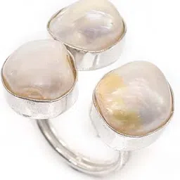 Nimbark Unique Baroque Pearl Gemstone Silver Plated Jewelry Ring Adjustable-picture-14