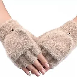 Women’s Thermal Knit Fingerless Gloves with Convertible Mitten Cover Winter Warm Half Finger Gloves-image-76
