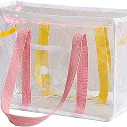 ujeavette Clear Tote PVC with Zipper Portable Handbag for Sporting Event Street Travel Pink-picture-51
