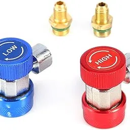 Qiilu 2pcs R134a Air Conditioning Adjustable Quick Coupler Adapters High Low Adapter Connector Fit for A/C Manifold Gauge Set (R-134A) Type-picture-23