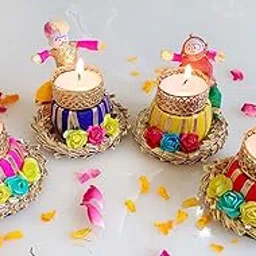 MEHRANSH Decorative Diwali Tealight Candle Holders Set with Floral Design | New Drum Design Tealight Candle Holder,-picture-42