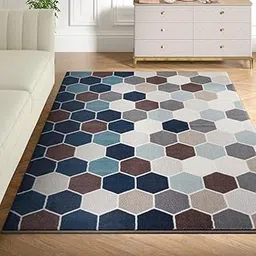 Textured Tufted and Printed Carpet | Rectangular Carpet for Your Living Room & Drawing Room | Soft, Stylish & Durable | 5 x 7 feet | Micro Polyester | Anti Skid Backing | Matrix- Blue/Brown/Cream-picture-26