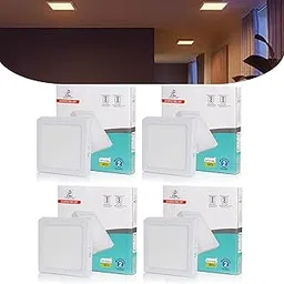 D’Mak 22 Watt Warm White LED (Yellow) Panel Ceiling Light, Aluminium Metal Powder Coated, Surface Mounted LED Light with Driver, Square, Modern Lights for Living Room, Bedroom and Hall, Pack of 4 image 1