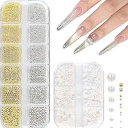 CoolShef Flat Back Pearls & Metal Beads Nail Charms | Round Steel Bead Nail Art Stones for Nails Design | Versatile Nail Accessories for Nail Art, DIY, and Craft Projects-picture-13
