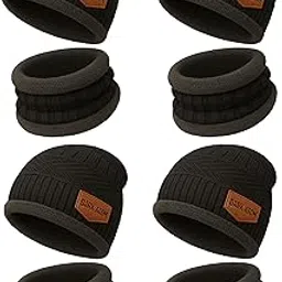 unique gold leafing studio UGLS Wool Winter Cap Set | Warm Knit Beanie Hat, Neck Warmer | Windproof, Soft & Insulated Woolen Set for Outdoor, Bike Riding & Casual Wear (Black)-picture-28