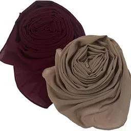 Trending Combo of 2 Muslim Women Malaysian Soft Plain Chiffon Georgette Fancy Hijab/Scarves/Shawl/Stoles/Duppatta/Solid head Wrap College Girls Abaya Scarf Collection-picture-16