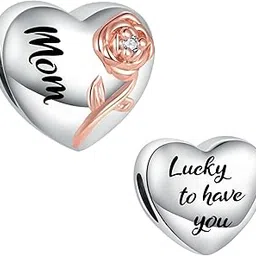 nartgo Raised Rose Heart Lucky to Have You Charm for Mom Auntie Nana Granddaughter Friend Compatible with Pandora Bracelets, Metal, No Gemstone-picture-16