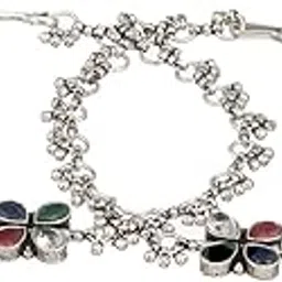 saraf rs jewellery White Plated Multicoloured Stone Studded Delicate Floral Payal Anklet-picture-45