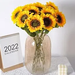 VRB Dec 5Pcs Artificial Sunflower Flowers/Artificial Sunflower Big Size/Sunflower Artificial Bouquet/Artificial Flowers for Decoration/Decorative Items for Home,Bedroom,etc (Sunflower Sticks Long)-image-21
