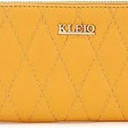 kleio Quilted PU Leather Bi Fold Zip Closure Multi Pockets and Slots Clutch Wallet for Women Ladies(HO5009KL-MU)(Mustard)-picture-18