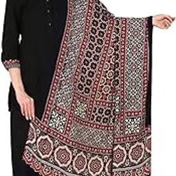 amrozia Ajrakh Print Print Rayon Dupatta for Women (Dark Blue)-picture-17