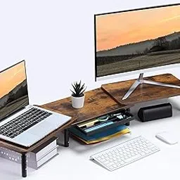 ETHU Monitor Stand, Dual Monitor Stand, Easy Assembly, Improves Posture, Stooping Prevention, Adjustable Length and Height, Wood Grain-picture-10