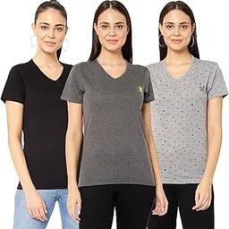 Mack Jonney V-Neck Regular Fit Half Sleeve Women T-Shirt (Pack of 3)-V_PRT_1MLG_BLK_ANT_03-P-image-15