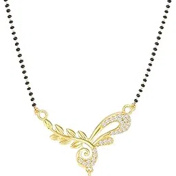 American Diamond Mangalsutra for women stylish 1gm gold mangal sutra short AD CZ Pendant Necklace design jewellery for women nallapusalu chains one gram 18 inch black beads chain golden -153-image-84