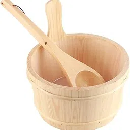 flexman Bathroom Wooden Bucket Ladle Set, Bucket with Plastic Liner for Sauna SPA Bath Accessories-picture-11