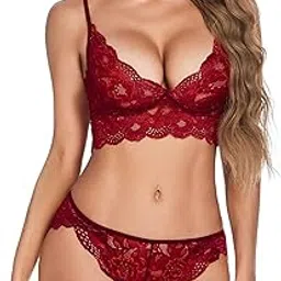 inonra Women Lace Babydoll 2 Piece Sexy Bra and Panty Sets Strappy Bodysuit | Wedding Bridal Nightdress, Sexy Bra and Panty for Women Honeymoon, First Night, Hot Nighty-picture-25
