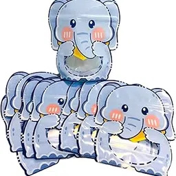 Polaris Fox Pack of 10 Elephant Theme Goodie Bag | Size 19x15cm | Kids Birthday Party Return Gift Candy Bag with Ziplock | Smell Proof Reusalable Packaging Storage Party Decoration bag.-picture-47