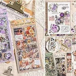 FunBlast Kawaii Sticker Set - 2 Packets, 140+ Stickers Self Adhesive Vintage Nature Stickers, Retro Flower Butterfly Plant Forest Decorative Stickers, Japanese Style Sticker Set (Random), paper, 9 cm-image-63