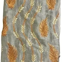 Embroidered cotton Silk Saree with Gold Leaf Pattern, Royal blue pallu with tree pattern, decorative border-picture-46