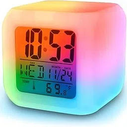 7 Color Plastic Digital LCD Display, Speaking Alarm Clock with Time and Temperature & Voice Report Colorful,Temperature and Wake Up Projector (Colour May Vary)-picture-13
