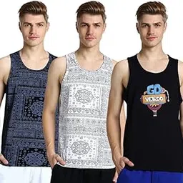 100% Pure Cotton Scoop Neck Regular Fit Multicolor Sleeveless T-Shirt Combo for Men & Boys- (Pack of 3)-image-11