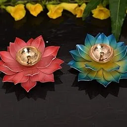 Collectible India Diya for Puja Home Decoration Item Gift, Lotus Brass Diyas Oil Lamp Pooja, Diwali Gifts (Set of 2)-picture-21