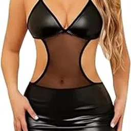 lillycreation Women's Clubwear Transparent Mini Tube Dress - Fitted Bodycon Nightclub Dress with G-String Panty-picture-50