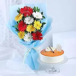 Fathers Day Mixed Gerberas Bouquet and Eggless Butterscotch Cake-picture-29