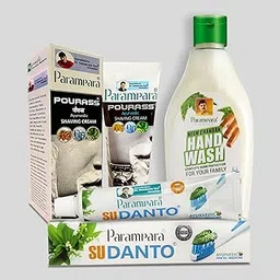 Parampara Ayurved Sudanto Toothpaste for Cavity & Sensitivity - 100g + Pourass Shaving Cream for Blemishes Pigmentation - 70g + Neem Chandan Hand Wash for Germ-Free Moisturized Hands 250ml | Pack Of 3-picture-27