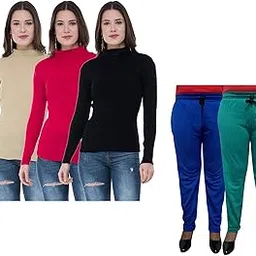 Women Winter Wear Combo Pack- Full Sleeves High Neck/Skivvy and Fleece Warm Lower/Track Pants Pack of 5-image-80