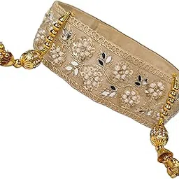 navti creations Women's Golden Kamarband (Bridal Belt) with White Moti & Mirror work (Adjustable) width- 5 cm-picture-10