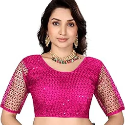 AARZOO Couture Pink Sequined Lace Blouse with Sheer Sleeves-picture-33
