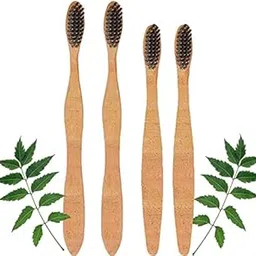 Mini Storify Truly Organic Neem Toothbrush - Pack of 2 Kids + 2 Adult, Charcoal Activated Soft Bristles, Biodegradable, Eco-friendly, wooden brush-picture-46