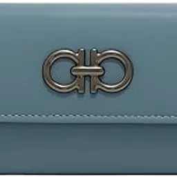 De Elmore Dusty Blue Leather Bifold Wallet with Metal Logo Clasp-picture-14