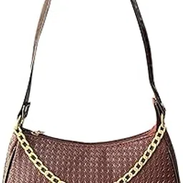 chic styles Women's Woven Pattern Shoulder Bag with Chain Detail, Brown, PU Leather, Small Hobo Style II Handbag for Girls & Women II-picture-17