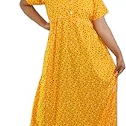 Women Stylish | All Over Printed | Pure Cotton | Color Guaranteed | Medium Size | Round Neck Chord Front Button Short Sleeve with Pocket Full Length Maxi Nighty for Regular use-image-11